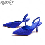 kamames Women's shoes Baotou shoes 2022new summer pointed toe high heels stiletto rhinestones back strap high heel sandals large size 43