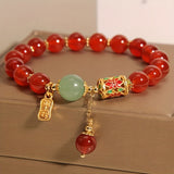 1pc Exquisite Lucky Red Agate Beaded Charm Bracelet - Retro Synthetic Gemstone Jewelry for Women Men, Perfect Gift for Boyfriend Girlfriend Best Friend, Family and Friendships - Unique Niche Accessory for Any Occasion