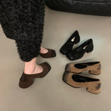 kamames Thick Heel Black Square Head Temperament Single Women's Shoes 2024 New Retro Shallow Mouth Evening Style High Heels