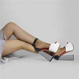 kamames Onlymaker Women's Sandals Platform Peep Toe Chunky Square Heels Ankle Strap Sandals Black And White Stripes Party Fashion Shoes