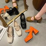 kamames kamames Temperament Thick With Retro Single Shoes Female 2023 Autumn New Bright Light Shallow Mouth Student Mary Jane Small Leather Shoes Female