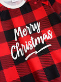 Merry Christmas Cute Toddler's Jumpsuit, Plaid Alphabet Graphic Sweatshirt Raglan Sleeves Baby Onesies