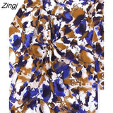 Zingj New Women Vintage Ink Painting Graffiti Print Knotted Slim Midi Dress Female Long Sleeve Back Zipper Party Vestido DS2665