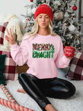 Merry & Bright Sequin Christmas Sweatshirt for Women - Casual Crew Neck Pullover with Festive Lettering, Soft Cotton Blend, Machine Washable
