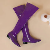 kamames Patetn Pu Leather Women Boots Comfortable Low Heel Long Boots Pointed Toe Zipper Autumn Winter Woman's Boots Shoes Big Size