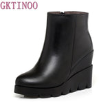 2021 autumn winter soft leather platform high heels girl wedges ankle boots shoes for woman fashion boots women Size 34-40