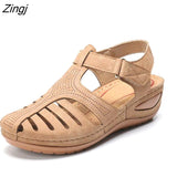 kamames Summer Leather Vintage Sandals Buckle Casual Sewing Women Shoes Female Ladies Platform Retro Sandalias Plus 35-44