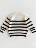 Boys Knit Pullover Sweater – Comfy Striped Cotton Casual Crew Neck Pullover Top For Fall/Winter