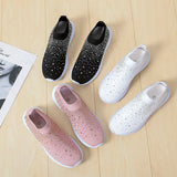 kamames Women's Shoes Breathable Flying Ribbon Drill Mesh Shoes Mother Middle-Aged And Elderly Walking Shoes Leisure Shoes Mesh Girls