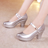 kamames Medium Heel Square Dance Shoes Cheongsam Model Catwalk High Heels Women's Lacquered Leather Waterproof Platform Large Size Dance Shoes