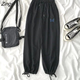 kamames Pants Women Drawstring Korean Style Loose Harem Trousers Ankle-length Streetwear Vintage Kpop Daily Retro Leisure Fashion