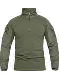 Men's Stretchable Cotton Long-Sleeve Top - Slim Fit, Half Zipper, Pockets - Ideal for Hiking, Climbing, Camping, and Fishing