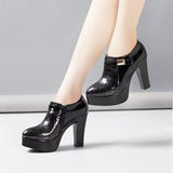 kamames Mouth Single Shoes Thick Heel Waterproof Platform 2023 Autumn And Winter New Lacquer Leather Color High Heel Large Size Work Shoes