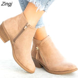 kamames Boots For Women Casual Shallow Slip-on Pointed Toe Low Heels Shoes Woman Big Size Pu Leather Zapatos De Mujer