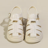 kamames Roman Sandals Women's Summer Thick Soles And High Heels Hollowed-Out Black Leather Shoes Mary Jane Love Shoes Single Shoes