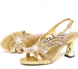 kamames Women Wear Comfortable Non-Slip Open Toe Shoes With Rough Heels And A New Elegant Bohemian Crystal High Heels.