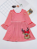 1pcs (Not 2pcs, Please Purchase Boy's Or Girl's Clothing Separately) Sister And Brother Matching Striped Dress Or Shirt, Christmas Reindeer Print Clothes For Vacation Family Activities