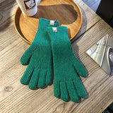 Solid Color Ribbed Knitting Gloves, Windproof Full Finger Touch Screen Warm Gloves, Women's Simple Autumn Winter Hand Warmer Gloves