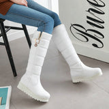 kamames Winter Women Boots Warm Plush Sonw Boots Platform Flat Heel Knee High Boots Slip On Female Shoes Black White Red