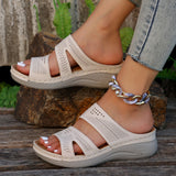 kamames Mouth Hollowed-Out Thick-Soled Women's Shoes 2024 Summer New Comfortable Non-Skid Mother's Shoes Slope Heel Belt Slippers