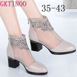 GKTINOO Fashion Sandals Mesh Genuine Leather Shoes Woman High Heel Sandals 2021 New Breathable Cool Boots Summer Women Sandals