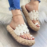 kamames Women Summer Shoes 2022 Fashion Plus Size Pearl Flat Straw Slippers Women's Round Toe Platform Women Sandals Sandalias Mujer