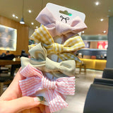 4 Pcs/set Cotton Dot Printed Hair Clips For Cute Girls Plaid Bowknots Boutique Barrettes Kids Hair Accessories Hairpins 2020 New