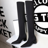 BIGTREE Shoes Women Sexy Over The Knee Boots Pointed Top Stretch Boots Thick Heel High Boots Black Long Boots Autumn Winter Shoe