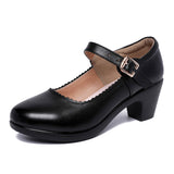kamames Buckle, Thick Heel, Single Shoes, Round Head, Large Size Work Shoes, 2023 Cheongsam, Walking Show Shoes, Square Dance Shoes