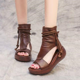 kamames New Summer Black Women Leather Sandals Cool Boots Platform Shoes Wedges Sandals Women Shoes Fashion Outdoor Sandals