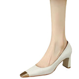 kamames kamames Shoes Korean Version Thick With Niche Design Metal Head Square Head Temperament Socialite Shallow High-Heeled Shoes Four Seasons Shoes