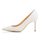 kamames Pointed Black Riveted High Heels Ladies White Apricot Lacquered Leather Wedding Shoes