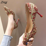 kamames crystal metal snow rivets single shoes red/black women wedding shoes pointed toe thin high heels slip on pumps stilettos