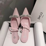 kamames kamames Powder ~ Huge Beauty! Laint Ered Pink Half Head Cool Slippers Women Wear Summer Silver Pointed Shoes