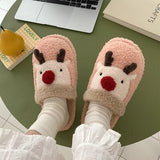 FUNNY FUNKY 2021 Winter Women's Shoe Cartoon Animal Deer Faux Fur Fleece Sock Christmas Slippers for Home Non-slip Woman Shoes