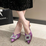 kamames kamames Buckle Diamond Baotou Half Slipper Female Wear Summer 2023 New Thin Heel Short Heel Lazy Cool Drag Muller Shoes Female