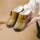 kamames New Loose Cake Bottom Casual Women's Shoes National Wind Leather Flower Hollow Out Women's Slippers Breathable Comfortable Hole Hole Shoes
