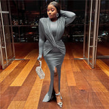 kamames kamames Autumn And Winter New Women's Fashion Round Collar Long Sleeve Slim Slit Design Sense Dress Female