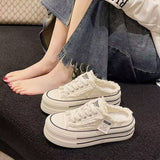 kamames kamames Quality Leisure After Empty Slippers Women Wear 2024 Summer New Canvas Shoes Thick Sole Half Mop Cake Women's Slippers