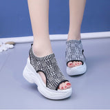 kamames kamames Summer New Knitted Fish Mouth Shoes Fairy Wind Sponge Cake Soles High Heels Flying Slope Heels Sports Women's Sandals