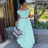 Chic Solid Two-piece Outfit Set - Off-Shoulder Crop Top & Flowy Skirt - Casual Womens Fashion