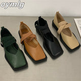 kamames leather shoes women's spring 2022 new all-match fashion square head flat bottom shallow mouth single shoes lazy loafers