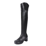 kamames Woman's Boots Chunky Low Heel Over The Knee Boots Autumn Winter Platform Round Toe Zipper Women Shoes Black Pink White