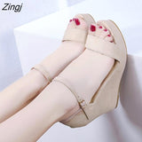 kamames New Women Shoes Platform Sandals Women Peep Toe High Wedges Heel Ankle Buckles Sandalia Espadrilles Female Sandals Shoes