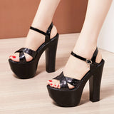 kamames Tiangao Model Shoes 15Cm Super High Heels Sandals Thick Heels Stage Performance Shoes Large Size 43 Walk Black Car Model