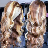 Highlight Wig Human Hair Body Wave Lace Frontal Wigs Colored 13x4 Lace Frontal Wig P4/27 Ombre Honey Blonde Lace Front Wig Synthetic