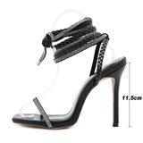 kamames kamames New Women's Shoes High Heel Winding Straps Sandals Diamond Slippers Large Size