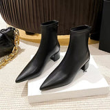 kamames kamames 2023 New Korean Version Of Pointed Ankle Boots Thick Heel Rear Zipper Middle Heel Martin Boots Fashion Fashion Women's Shoes