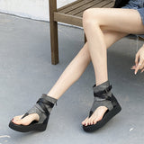 kamames Sandals Women's 2023 Spring And Summer New Pinch-Toe Women's Shoes Waterproof Table High-Side Zipper Denim Retro Sandals