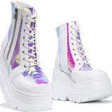 kamames Winter New High Heels Female Dazzling Slope Heel Side Zipper Boots Children's Large Size Women's Shoes